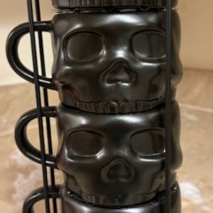 Skull Coffee Cups set of 4 with holder